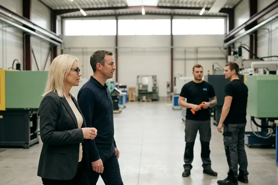 Lucyna Gorges im positiven Austausch mit einem Produktionsteam