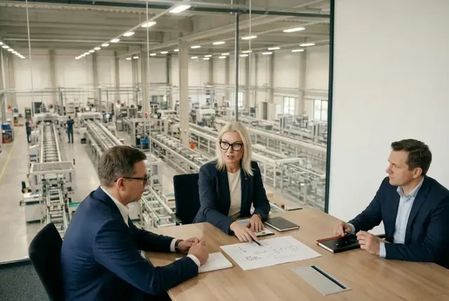 Lucyna Gorges leitet eine strategische Besprechung mit Werkverantwortlichen