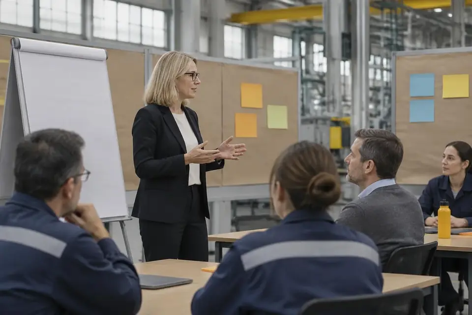 Lucyna Gorges moderiert einen Workshop mit einem Führungsteam